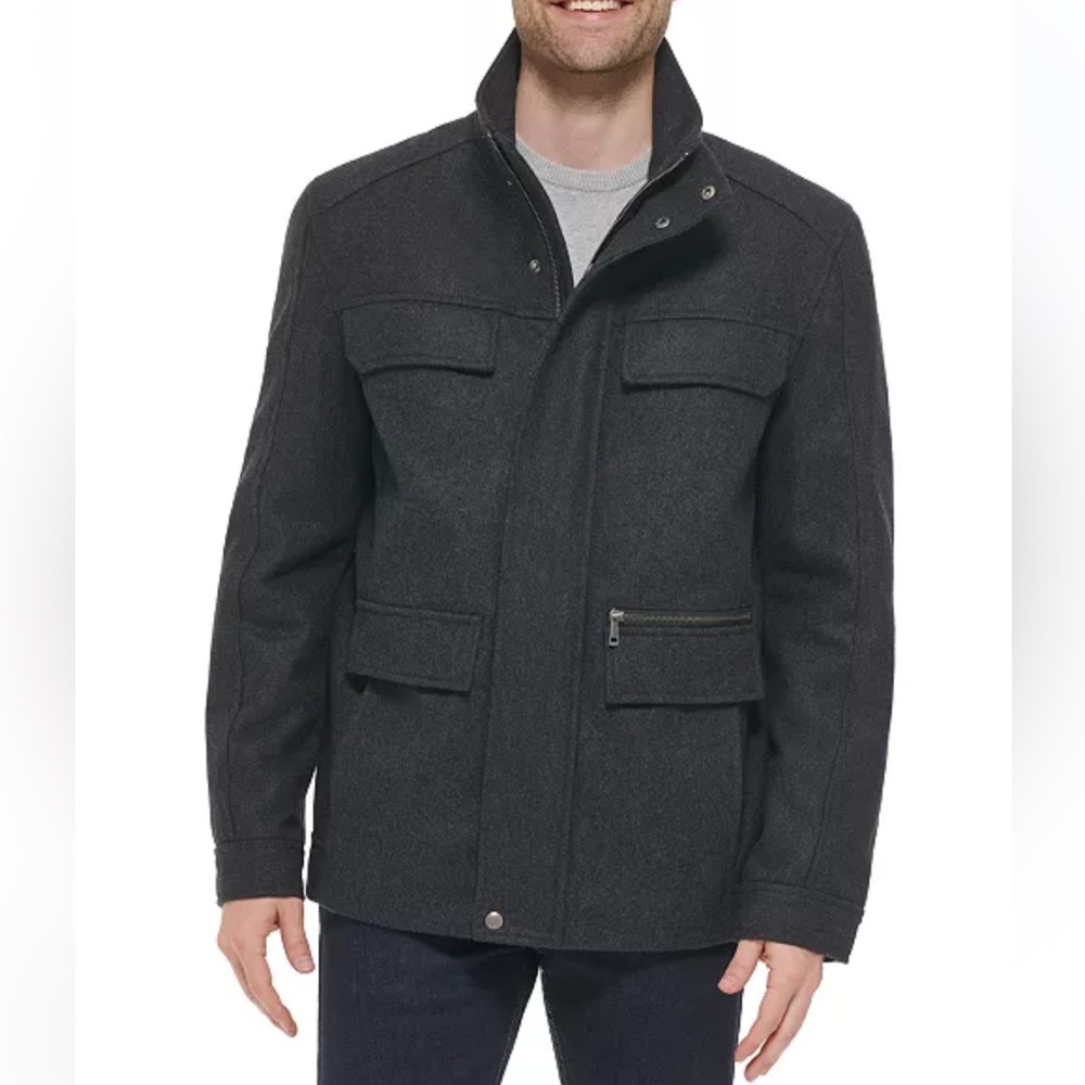 Cole Haan Signature- Melton Wool Multi-Pocket Field Coat.‎ Size Large